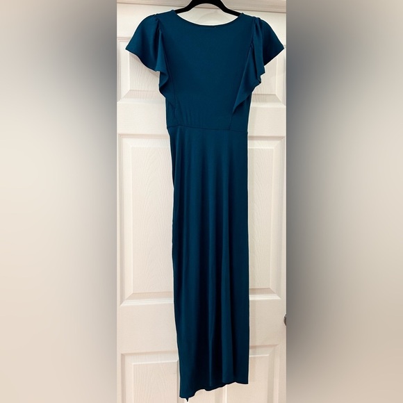 Betsey Johnson Mini Rib Flutter Sleeve Midi with Ruched Slit sz XS Blue Saphire - Picture 8 of 8